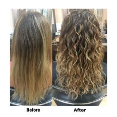 (#_hair.by.kait  @_hair.by.kait) Perm With Thick Hair, Perms Before And After Medium Length, Hair Perming Before And After, Perms For Long Thick Hair, Beach Wave Perms Medium, Perm With Big Rods Curls, Long Hair Perms Before And After, Spiral Perm For Fine Hair, Different Perm Styles