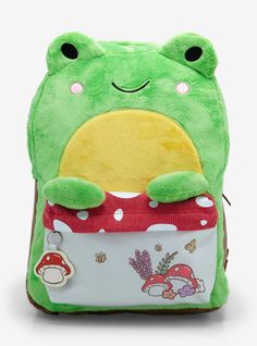 Frog Mushroom Fuzzy Figural Backpack | Hot Topic Cottagecore Backpack, Frog Backpack, Dory Finding Nemo, Frog Mushroom, Hello Kitty House, Disney Dragon, Exploding Kittens, Emily The Strange, Bee And Puppycat