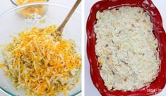 two pictures side by side one has cheese and the other has grated cheese in it