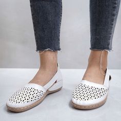 Comfortable White Slip-on Flats, Comfortable White Slip-ons With Flat Heel, White Medium Width Slip-on Flats, White Closed Toe Comfortable Flats, Comfortable White Closed Toe Flats, Summer Walking Shoes With Cushioned Footbed, Comfortable Slip-ons For Walking In Spring, White Flats With Removable Insole, Comfortable White Flats For Spring