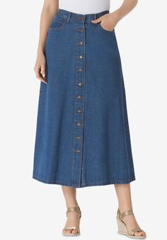 Clothes For Women Over 60, Arizona Style, Best Maxi Dresses, Button Front Denim Skirt, Moda Denim, Button Front Skirt, Jeans For Girls, Modest Apparel, Sunflower Daisy