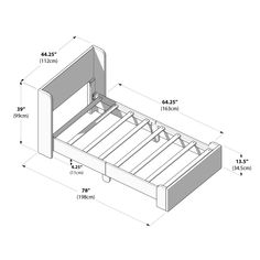 a drawing of a bed frame with measurements