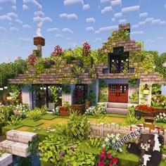 an image of a house that is in the middle of some flowers and plants on it