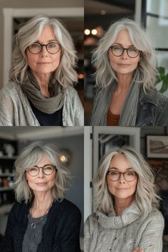 Grey Hair And Glasses, Short Textured Hair, Short Spiked Hair, Medium Hair Color, Classy Hairstyles, Hairstyles For Women Over 60, Braids With Extensions, Shoulder Length Hair Cuts, Chic Hairstyles