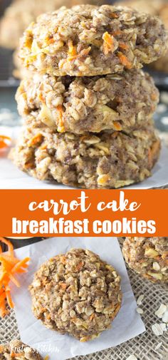 carrot cake breakfast cookies stacked on top of each other