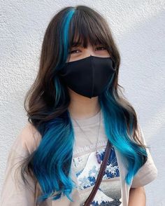 Blue Underneath Hair, Purple Highlights Black Hair, Blue Peekaboo Hair, Hidden Hair Color, Hair Color Unique