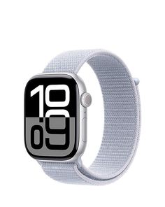 an apple watch with the number ten on it's face and white band, against a white background