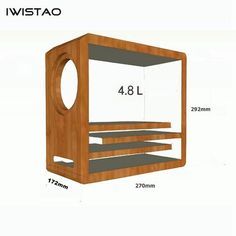 a drawing of a wooden box with measurements for the top and bottom sides, including an opening