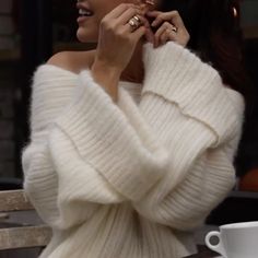 White Off Shoulder Sweater, Bandana Cap, Luxury Sweater, White Off Shoulder, Off Shoulder Sweater, Neutral Fashion, Date Outfits, Autumn Outfit, Outfit Inspo Fall