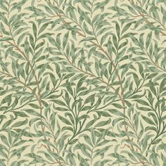 a green and white wallpaper with leaves on it