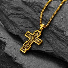 The crucifix is a principal symbol for many groups of Christians, and one of the most common forms of the Crucifixion in the arts. Christian Jesus cross necklace for men, it has great details on the front and back, smooth edge, classic and retro. Made of genuine stainless steel, not tarnish, no rust, no allergies, lead and nickel free. Perfect gift for Protestant, Christian, Orthodox, Catholic, Priest, Bishop, and your loved ones on Church Baptism, Mass, Confirmation,  Saying Lord's Prayer, Good Orthodox Cross Necklace, Russian Orthodox Cross, Jesus Cross Necklace, Cross Necklace For Men, Orthodox Catholic, Jesus Necklace, Orthodox Cross, Nordic Vikings, Lord's Prayer