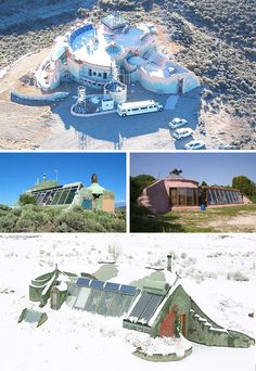 this is an aerial view of a house in the middle of some sand and water