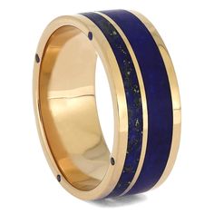 a wedding ring with blue and gold inlays