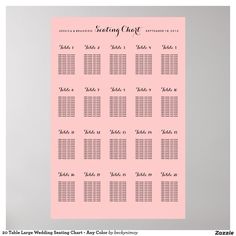 a pink wedding seating chart on a white background