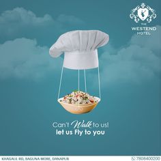 a poster with a chef's hat on top of a bowl filled with food