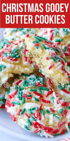 christmas gooey butter cookies on a white plate