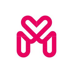 the letter m is made up of two interlocked circles in pink on a white background