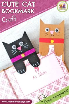 two paper cut out cats sitting on top of each other with the words cute cat bookmark