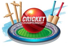 a cricket ball and bats on the ground with words in front of it that says cricket championship