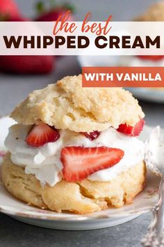 Strawberry short cake biscuit with whipped cream. Shortcake Strawberries, Shortcake Recipe Easy, Simple Whipped Cream, Strawberry Shortcake Biscuits, Strawberries Desserts, Strawberry Shortcake Recipe Easy, Strawberry Recipes Easy, Shortcake Biscuits, Homemade Strawberry Shortcake