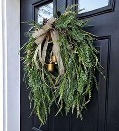 Bell Wreath, Grass Wreath, Wreath Hanging, Bow Wreath, Evergreen Wreath, Holiday Wall Decor, Year Round Wreath, Christmas Wreaths For Front Door, Seasonal Wreaths