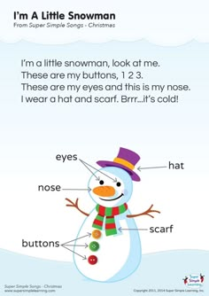 a snowman is shown with the words i'm a little snowman