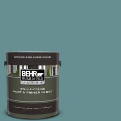 the behr premium plus ultra paint and primer in one is shown on a gray background