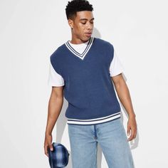 Men's Casual Fit Vest - Original Use™ Blue M : Target Ribbed Cotton V-neck Sweater Vest, Cotton Ribbed V-neck Sweater Vest, V-neck Sweater Vest For Winter Streetwear, Ribbed Cotton Vest For Fall, Fall Ribbed Cotton Vest, Fall Cotton Ribbed Vest, Casual Ribbed Vest For Layering, Cotton Ribbed Vest For Layering, Navy Cotton Casual Sweater Vest