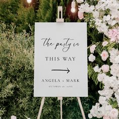 The Party is This Way Wedding Direction Sign Directional Signage Wedding, Reception This Way Sign, Wedding Directional Signs, Wedding Signs Directions, Wedding Directional Signage, Wedding Direction Sign, Simple Wedding Signs, Simple Wedding Sign, Direction Signs For Wedding