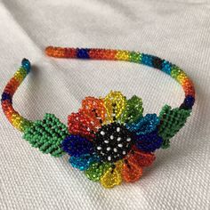 Nwot Colorful Beaded Headband Handmade In Mexico No Trades No Returns Beadwork Patterns Flowers, Bead Woven Flowers, Beaded Ideas, Headband Handmade, Beaded Hair Clips, Wildflower Cases, Beaded Hair, Rose Gold Sunglasses, Black Jewel