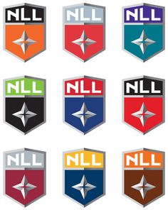 six different logos with the letter nll on them, all in different colors and sizes