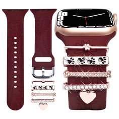 PRICES MAY VARY. 【PERFECT WATCH ACCESSORIES】 ORATYFAN Apple watch bands 40mm for women come with 5 sparkle metal decorative ring loops. They are durable and can be combined and matched in any way. compatible with bands from 19mm to 21mm and thicknesses less than 3mm. Fits on silicone and leather straps. Apple watch charms are also compatible with the silicone straps of Samsung Galaxy and fitbit sports watches. 【WILDFLOWER ENGRAVING DESIGN WATCH BAND】 our silicone apple watch bands are chosen wit Apple Watch Charms, Watch Band Charms, Watch Charms, Rings Accessories, 38mm Apple Watch Band, Watch Accessories, Charm Set, Watch Model, Apple Watch Band