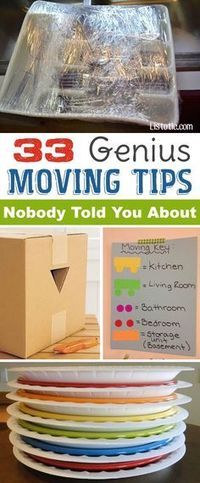 a stack of cardboard boxes with the title 35 genius moving tips nobody told you about