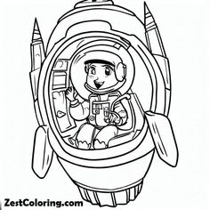 an astronaut is in the space shuttle coloring page