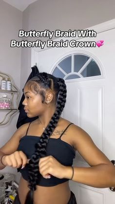 Watch Her Do Butterfly Braids On Her First Attempt!😍🔥#shorts #braids #hairstyles #tutorial #fypシ゚ - YouTube Ponytail With Butterfly Braid On Top, Quick Braids Styles For Black Women, Straight Hair With Butterfly Braid, Stitch Braids Two Ponytails, Butterfly Hair Styling Ideas, Braid Across Front Of Hair Into Ponytail, 4 Braids Hairstyle Tutorial, Quick And Easy Hairstyles Natural Hair, Butterfly Braids Ponytail