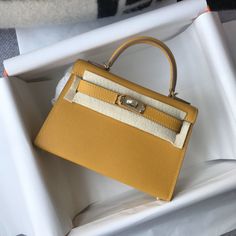 HM Kelly 19 Yellow With Gold Toned Hardware Bag For Women Mini Kelly, Womens Handbags, Brown Bag, Brown Bags, Hermes Bags, Bag For Women, Fun Bags, Women's Bags, Luxury Items