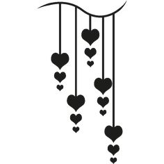 hearts hanging from strings in the air