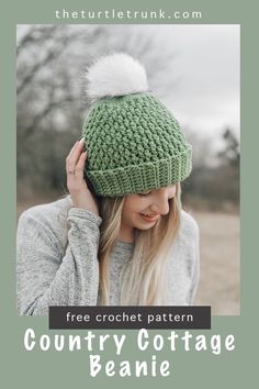 Easy Crochet Beanie Pattern - Country Cottage Beanie Free Crochet Pattern Crochet Hat Pattern Size 3 Yarn, Family Crochet Hats, Crochet Hats With Bulky Yarn Free Pattern, Crochet Hats For Teens, Cute Crochet Hats For Women, Crochet Wool Beanie Pattern Free, Quick Hat Crochet Pattern, Womans Crochet Hat Pattern Free, Ladies Crochet Hat