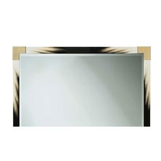 a mirror that has some black and white designs on it's sides, with gold trim around the edges