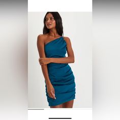 Flawless Persona Teal Blue Satin Ruched One-Shoulder Mini Dress Teal Mini Dress, Blue Satin, Buy Dress, Dress First, Teal Blue, Prom Dress, A Wedding, Persona, One Shoulder