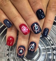 Avenger Nails, Avengers Nail Art, Iron Man Nails, Super Hero Nails, Marvel Nail Art, Superhero Nails, Avengers Nails, Marvel Nails, Mens Nails