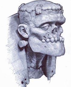 a drawing of an old man's head