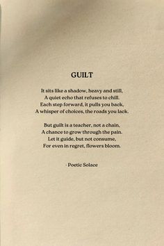 an open book with the words guilt written in black and white on top of it