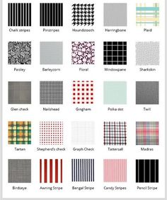 the different patterns and colors of plaid fabric are shown in this chart, which shows how many