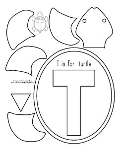 the letter t is for turtle coloring page with an image of a turtle and other animals