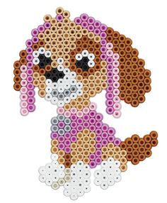 a beaded dog is shown in the shape of a cross stitch pattern on a white background