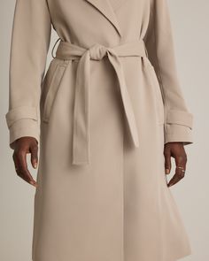 Made from our ultra-wearable stretch crepe, this trench coat will keep you looking polished with its unique wrinkle-resistant properties and sleek silhouette. Try on this timeless style and you'll quickly be impressed with how much of a wardrobe win it is.  | Quince | Women's Stretch Crepe Trench Coat in Morel, Size XS, Recycled Polyester Chic Gabardine Outerwear For Daywear, Tailored Gabardine Outerwear For Spring, Solid Outerwear With Belted Cuffs For Work, Elegant Solid Color Fall Raincoat, Chic Raincoat For Workwear, Elegant Raincoat For Workwear In Fall, Versatile Solid Outerwear For Work, Fitted Winter Workwear Raincoat, Fitted Fall Workwear Raincoat