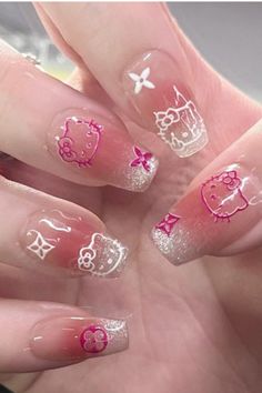 Sanrio Nails Short, Cute Nails Hello Kitty, Hello Kitty Nails Short, Nails Sanrio, Matching Nails, Images Hello Kitty