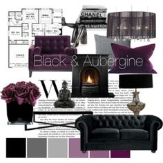 the color scheme is black and aubergine