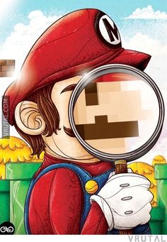 an image of a cartoon character holding a magnifying glass in front of his face